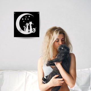 Cats On Moon With Stars Waning Crescent Moon And Stars Cat Lovers Metal Cat Signs For Home Moon And Stars Cats Kitty Kittens Decorations