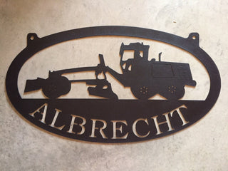 Metal Roadgrader Sign With Albrecht In Black Finish Metal House Sign Decorations