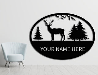 Deer Sign Metal Sign Wall Decor Outdoor Decor Customized Sign Name Decor Deer Antler Decor Gifting Metal Sign Wall Art Decorations