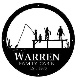 Custom Metal Sign With Fishing Family On Dock Metal House Sign Decorations