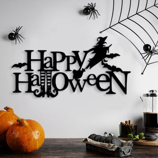 Happy Halloween Metal Sign Witch Sign Witch Broomstick Halloween Welcome Sign Halloween Decor Halloween Pumpkin Bat Sign Decorations