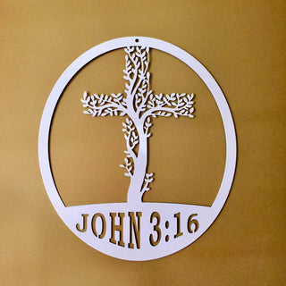 Cross Tree Of Life W/ John 3:16 Sign Cut Metal Sign Metal House Sign Decorations