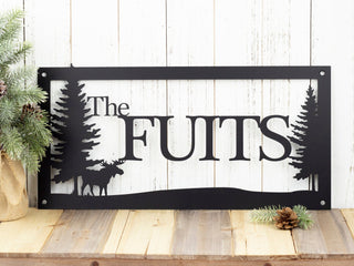 Custom Outdoor Family Last Name Metal Sign With Pine Trees Black Moose Custom Sign Name Sign Metal Art Decorations