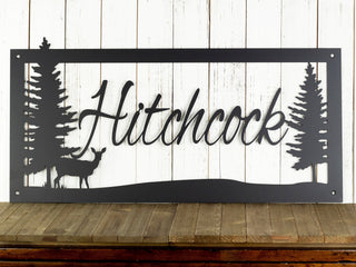 Custom Family Name Sign Metal Laser Cut Sign Lake House Decor Cottage Sign Deer Decorations