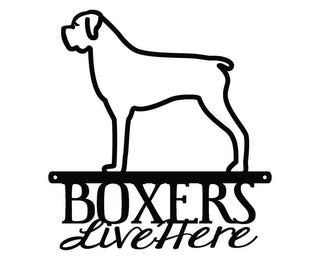 Boxers Live Here Metal Sign Natural Ears Black Dog Sign Outdoor Sign Metal Wall Decor Decorations