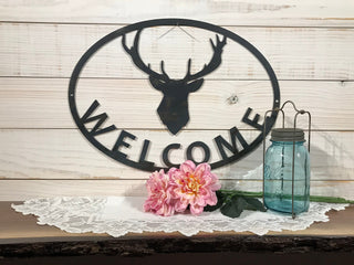 Large Metal Deer Antler Welcome Sign 30 Inch Rustic Metal Decor Decorations