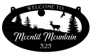 Metal Wildlife Sign With Buck Mountain 4ft Nature Sign Customized With Your Name Metal House Sign Decorations