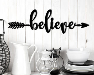 Believe Sign Believe Metal Word Inspirational Metal Arrow Sign Arrow Wall Decor Arrow Decor Arrow Art Metal Believe Sign Decorations