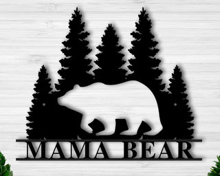 Personalized Bear Silhouette With Mountain Scene Metal Sign Custom Bear Sign Personalized Bear Sign Mama Bear Sign Custom Mama Bear Decorations