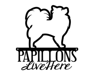 Papillons Live Here Metal Sign Black Papillon Outdoor Sign Dog Lover Gift Door Sign Decorations