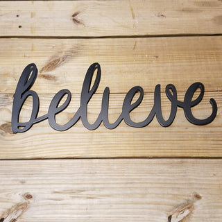 Believe Script Metal Sign Black Steel Word Art Metal Wall Hanging Decorations