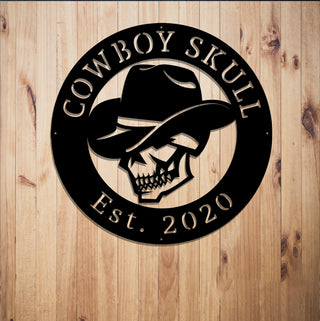 Cowboy Skull Sign Country Sign Steel Art Family Established Sign West Sign Wild Sign Western Sign Entrance Garage Texan Skull Decorations