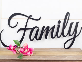 Family Sign Metal Sign Wall Hanging Family Script Metal Wall Decor Sign Housewarming Gift Steel Sign Decorations