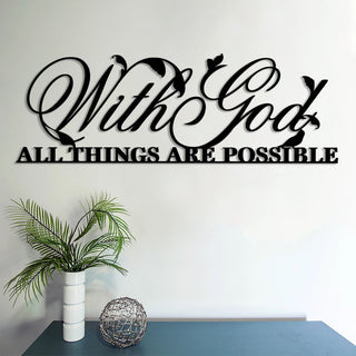 With God All Things Are Possible Metal Sign Religious Scripture Christian Bible Verses Everything Is Possible With God Bibical Wall Hanger Decorations