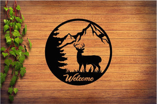 Mountain Range Deer Sign Welcome Sign Cut Metal Sign Decorations