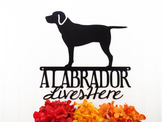 Labrador Lives Here Metal Sign Black Black Lab Outdoor Sign Wall Decor Wall Art Decorations