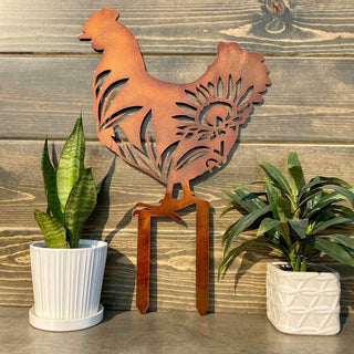 Metal Floral Rooster Yard Sign With Stakes Cut Metal Sign Metal House Sign Decorations