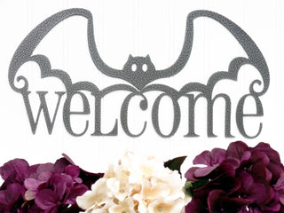 Halloween Bat Welcome Metal Sign Silver Halloween Decor Halloween Bats Outdoor Sign Door Sign Wall Art Decorations