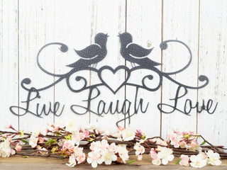 Live Laugh Love Birds Patio Decor Wall Decor Lake House Decor Metal Sign Wall Hanging Heart Decorations