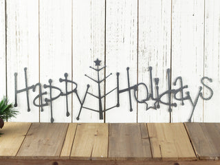 Happy Holidays Metal Sign With Christmas Tree Silver Christmas Tree Outdoor Sign Holiday Decor Christmas Decorations