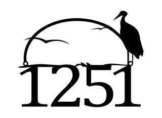 Metal House Numbers Sign Heron Cattails Laser Cut Steel Decorations