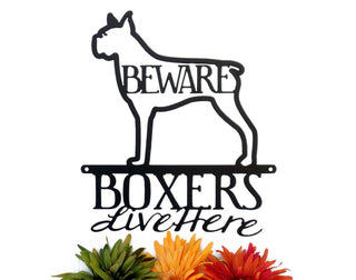 Boxers Live Here Metal Sign Black Beware Dog Sign Outdoor Sign Metal Wall Decor Decorations