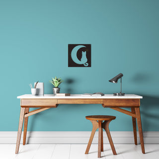 Cat Kitty And Moon Cat And Crescent Moon Decor Little Kitten Metal Sign Modern Office Ideas Decorations