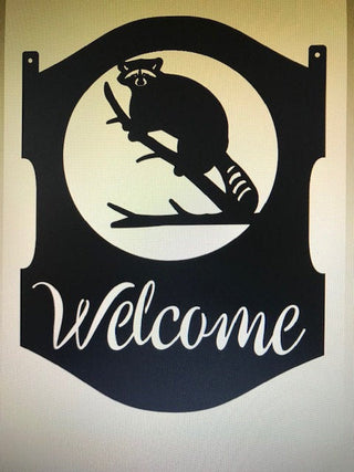 Metal Raccoon Sign Coon On A Limb Welcome Sign Metal House Sign Decorations