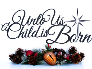 Unto Us A Child Is Born Christmas Metal Sign Black Christian Religious Christmas Decorations