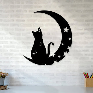 Moon Cat Luna Cat With Star Metal Sign Cat Lover Wall Decor Cat Lover Gift Black Cat Metal Sign Decorations