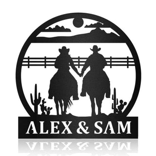 Cowboy Couple Riding Horse Hand In Hand Afcultures Decorations