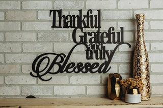 Thankful Grateful Blessed Metal Sign Cut Metal Sign Wall Metal Art Decorations