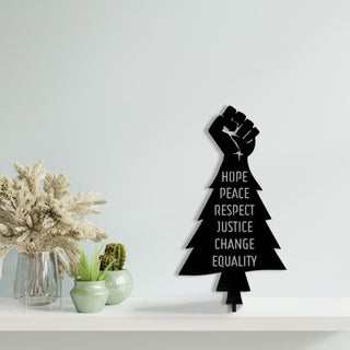 Metal Christmas Tree Hope Peace Respact Justice Change Equality Blm Xmas Tree Table Signs Christmas Decor Best Gift Ever Sign For Home Decorations