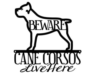 Cane Corsos Live Here Metal Sign Black Cane Carso Dog Sign Dog Dog Breed Metal Wall Decor Wall Decor Decorations