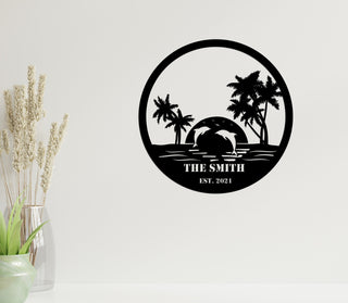 Family Beach And Dolphin Scene Metal Signs Beach Palm Tree Paradise Metal Beach Sign Family Beach House Sign Decorations