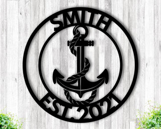 Personalized Metal Anchor Sign Beach House Sign Personalized Anchor Wall Decor Family Name Metal Sign Last Name Sign Front Porch Sign Decorations