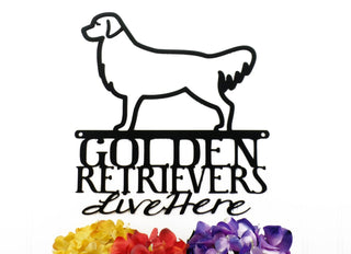 Golden Retrievers Live Here Metal Sign Black Retriever Golden Dog Sign Outdoor Sign Decorations