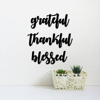 Grateful Thankful Blessed Metal Word Art Grateful Sign Thankful Art Blessed Sign Script Words For The Wall Scripture Wall Art Decorations