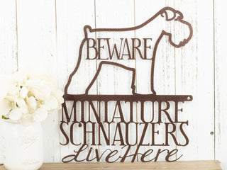 Miniature Schnauzers Live Here Metal Sign Copper Schnauzer Signs Outdoor Metal Sign Beware Dog Decorations