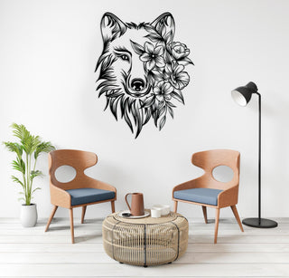 Wolf Wolf Flower Metal Sign Wolf Room Decor Wolf Lover Housewarming Gift Wolf Metal Art Living Room Decor Decorations