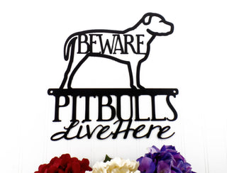 Pitbulls Live Here Metal Sign Black Natural Ears Pitbull Dog Outdoor Sign Dog Sign Dog Dog Breed Decorations