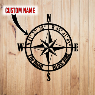 Nautical Compass Rose Compass Rose Personalized Coordinates Sign Custom Metal Wall Sign Wall Decor Housewarming Gift Decorations