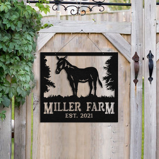 Metal Farm Sign Mule Monogram, Custom Outdoor Farmhouse, Wall Decor Art Gift, Metal Laser Cut Metal Signs Custom Gift Ideas