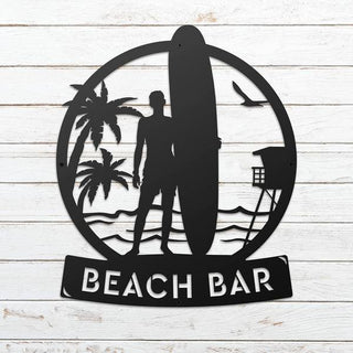 Longboard Male Surfer Monogram Cut Metal Sign Metal House Sign Decorations