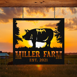 Metal Farm Sign Pig Monogram, Custom Outdoor Ranch, Barn, Front Gate, Wall Decor Art Gift, Metal Laser Cut Metal Signs Custom Gift Ideas