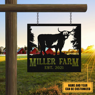 Personalized Metal Farm Sign Highland Cow Monogram, Custom Outdoor Farmhouse, Metal Laser Cut Metal Signs Custom Gift Ideas