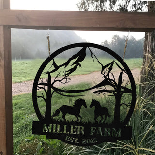 Personalized Metal Wild Horse Sign Monogram, Outdoor Ranch, Stable, Wall Decor Art Gift, Metal Laser Cut Metal Signs Custom Gift Ideas