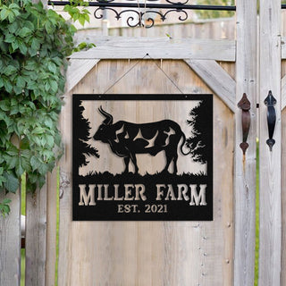 Personalized Metal Farm Sign Bull, Custom Outdoor Farmhouse, Ranch, Stable, Wall Decor Art Gift, Metal Laser Cut Metal Signs Custom Gift Ideas