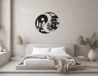 Yin Yang Metal Wall Decor, City & Forest, Metal Wall Art, Housewarming Gift, Home Decor, Office Decor,, Metal Laser Cut Metal Signs Custom Gift Ideas