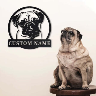 Personalized Pug Dog Monogram Metal Sign Art, Custom Pug Dog Metal Sign, Pug Dog Gifts For Men, Dog Gift, Laser Cut Metal Signs Custom Gift Ideas